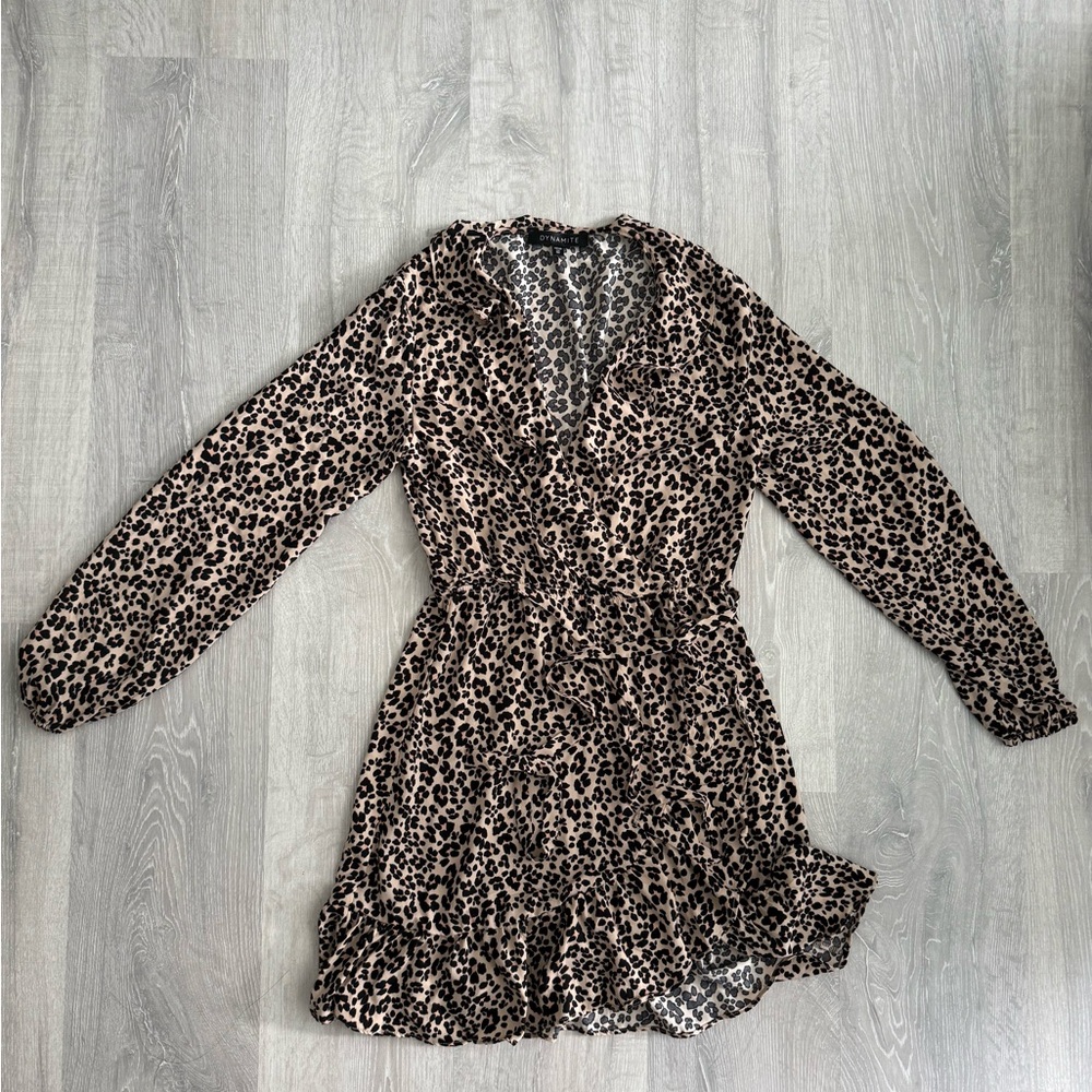 Dynamite Leopard Print Long Sleeve Dress